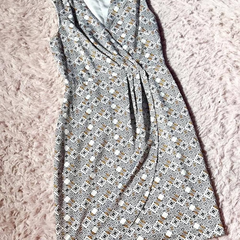 Geometric Sophisticated Retro Teacher Wrap Dress Womens 6 Hipster Quirky Classic